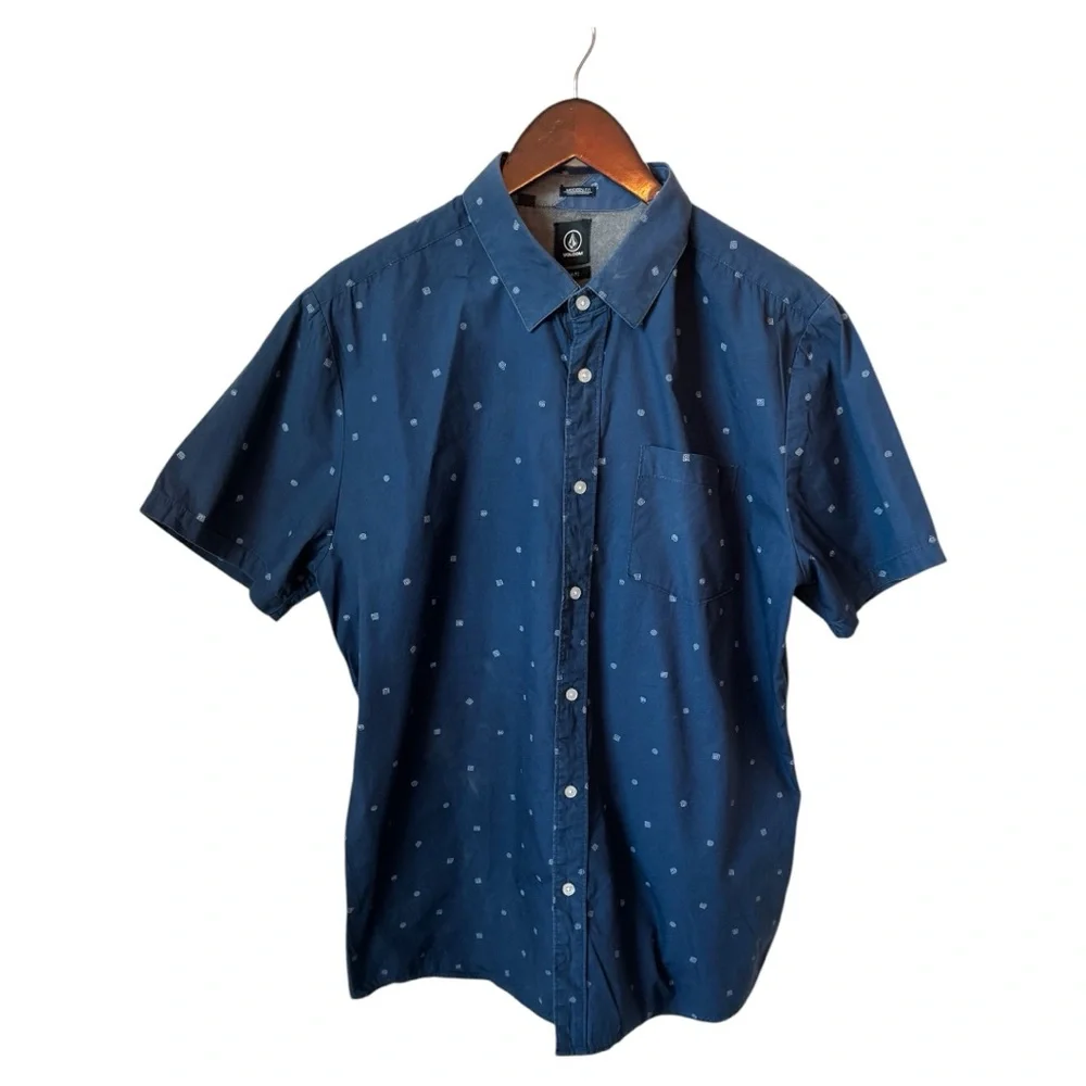 Mens Volcom Royal Flush Geometric Shirt, Blue Smoke - Picture 2 of 4
